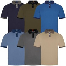Mens Short Sleeve Polo Shirts Stripe Pique Casual Work Regular Fit Premium Top