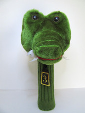 CROCODILE ALLIGATOR GREEN No 3 GOLF CLUB HEAD COVER PLUSH SOFT KNITTED ANIMAL