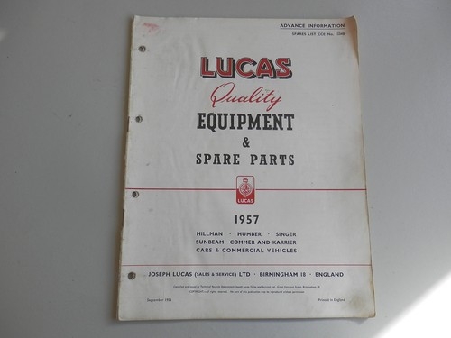 Lucas parts list - for, 1957