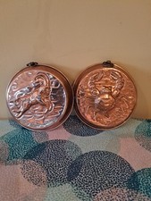 Vintage Copper Moulds Pair Crab and Goat