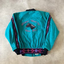 David James Rodeo Club Jacket Mens Large Aztec 90s Embroidered Bomber, Green