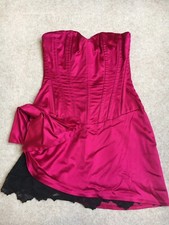 ? DIVA LONDON CORSET MINI BOW DRESS FUCHSIA PINK SATIN BLACK LACE SIZE M 10 12