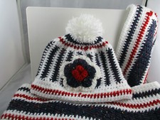 New hat and scalf set hand knitted crochet woolen mix.