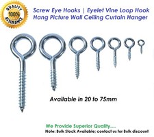 Screw Eye Hooks Eyelet Vine Loop Hanger – Picture, Wall, Curtain, Ceiling Fixing