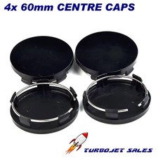 4x 60mm Plain Black Centre Caps - Alloy wheel Hub Center Caps 60mm Diameter 4pcs