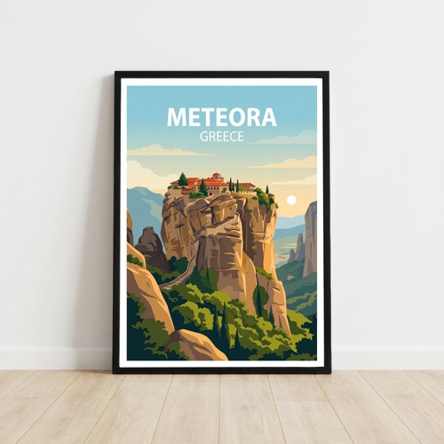 Meteora greece travel poster - meteora,