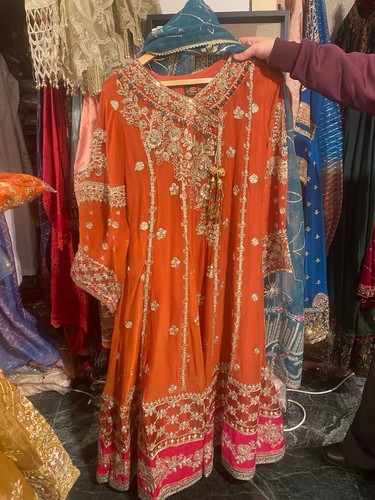 New orange embroidery anarkali - orange,