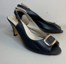 Lotus Navy Blue Leather Dress sling back Peep Toe Shoes UK  6.5 cruise/wedding