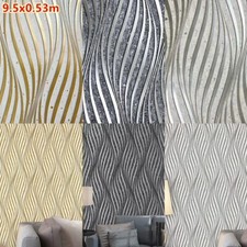Wave Embossed Textured Wallpaper Glitter Silver Feature Wallpaper.Home Decor-UK