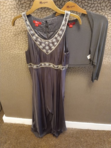 Ladies monsoon grey silk dress - ladies,