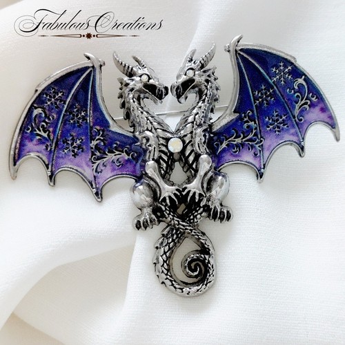 Purple enamel dragon brooch - enamel,
