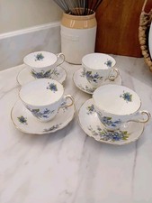 Regency English Bone China Set Of 4 Tea Cups And Matching Saucers Floral