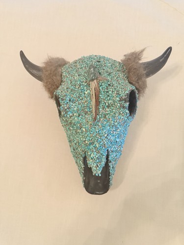 Turquoise mosaic steer - steer, bison