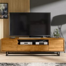 200cm Loft Retro Industrial TV Unit | Vintage Oak Cabinet | Cupboard Sideboard