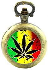 Gift Boxed Bob Marley Rasta Cannabis Leaf Quartz Pocket/Necklace Watch/Merch