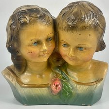 Antique French Early 1900s French Double Head Plaster Sisters Bust By Arnova