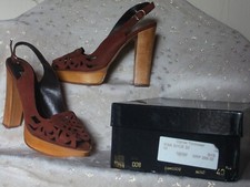 Biba Tan Vintage 90s Laser Cut Nubuck Suede Platform Sandals Shoes UK6.5 40 £299