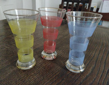 Vintage 3 Retro Style Cocktail Highball Glasses  Textured Colour Bands and Gold