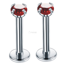 2X Tiny Gem Labret Tragus Crystal Cartilage Ear Lip Bar Stud - Flat Helix Rings