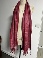 PASHMINA SCARF WRAP SHAWL PINK RED WOVEN TASSELS 70% PASHMINA 30% SILK 