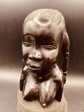 Carved Wooden Bust African Woman Tribal Headdress Ebony Goddess Approx 7.5" Tall