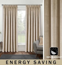 Oxford Tape Top Velvet Curtains - 100% Blackout Thermal Pair of Curtains