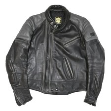 EGHTS LEADER Mens Black & Grey Leather Biker Jacket M Zip Closure Quilted