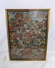 Vintage Original Framed Buddha Life Story Tibetan Thangka Hand Painted Buddhist 