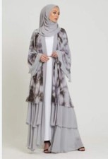 GREY ABAYA CHIFFON UMBRELLA CUT OPEN WITH TYE DYE EFFECT SIZE 58