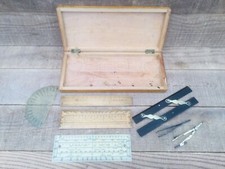 Vintage Old School Drawing Instruments Selection - Brass Compass, Parallel Rule