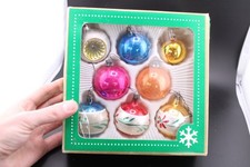 Vintage Glass Christmas Tree Baubles Holiday Poland Decoration x 8