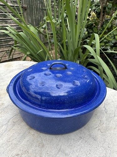 Vintage lidded enamel roasting - enamel,