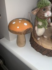 Wooden Orange Painted Mushroom Autumn Fall Toadstool Ornament Home Decor