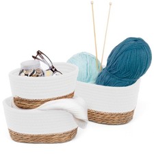 LIVIVO Tulla Seagrass Basket Set of 3 Ecru Natural Woven Storage Baskets Bins