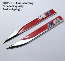 2x Msport BMW Side Wing Fender Badges Logo Badge Top Quality Red Silver M Style