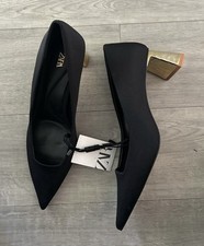Zara black and gold size 5 kitten heels New Block Heel Occasion Pointed Toe