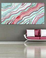 XL Pink Geode Epoxy Resin Painting Picture Canvas Sparkle Glitter Large
