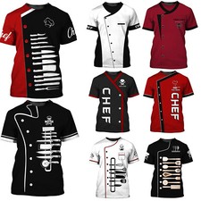 Men's Printed Chef Jacket Short Sleeve Hotel Kitchen Cooking Uniform Chef Coat