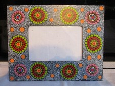 Australian Aboriginal Art Picture Frame Dot Painting Signed by Artist