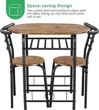 Compact Small Rustic Brown Dining Table Set 2 Chair Cafe Home Kitchen Restaurant
