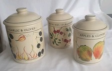 3 Rayware Retro Decorative Storage Jars. Vibrant Fruit & Veg Theme. Good Cond
