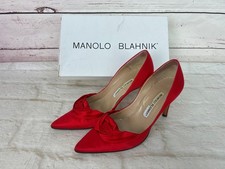 Manolo Blahnik Red Satin Bow Pointed Toe Heels Size 36.5