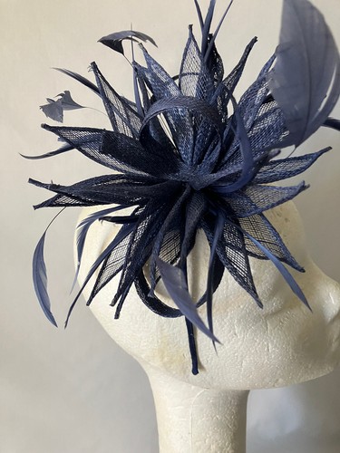 Light navy sinamay and feather - sinamay,
