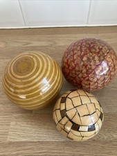 Vintage Wood Resin Decorative Carpet Balls Brown Red Neutral x 3 Decorative Ball