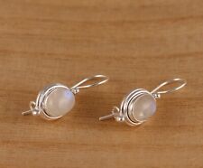 Natural Rainbow Moonstone 925 Sterling Silver Dangle Drop Earrings Gift Boxed