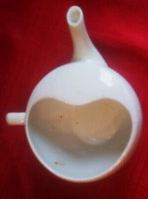 Invalid feeder cup, with handle & spout, white porcelain, English-made, vintage