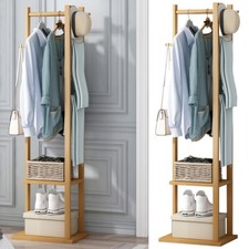 Bamboo Garment Coat Clothes Stand Rack Hat Shoe Wooden Hanger Holder Shelf Tidy