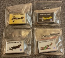 ROYAL AIRFORCE,4 x BEAUTIFUL PIN BADGES.SOPWITH CAMEL,HAWKER HART,LANCASTER,SPIT
