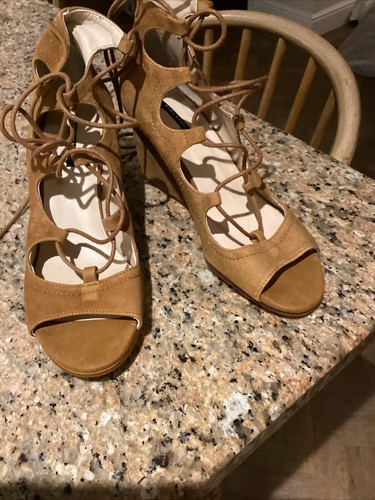 Zara tan suede wedges ankle - suede,