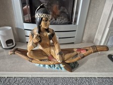 Vintage Rare Chalk Bosson Type Native American Indian Girl Figurine in a Canoe